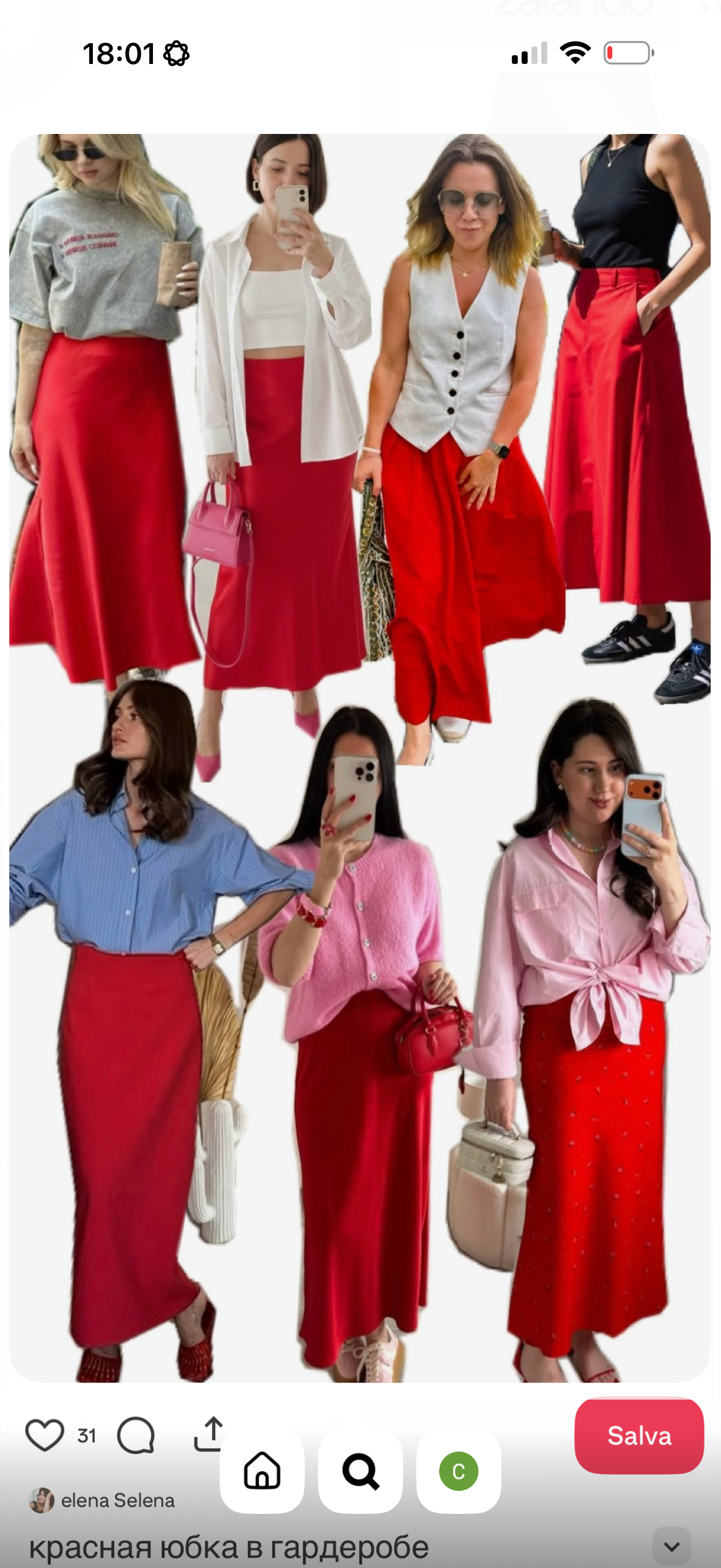 Gonna midi in raso satin Rosso