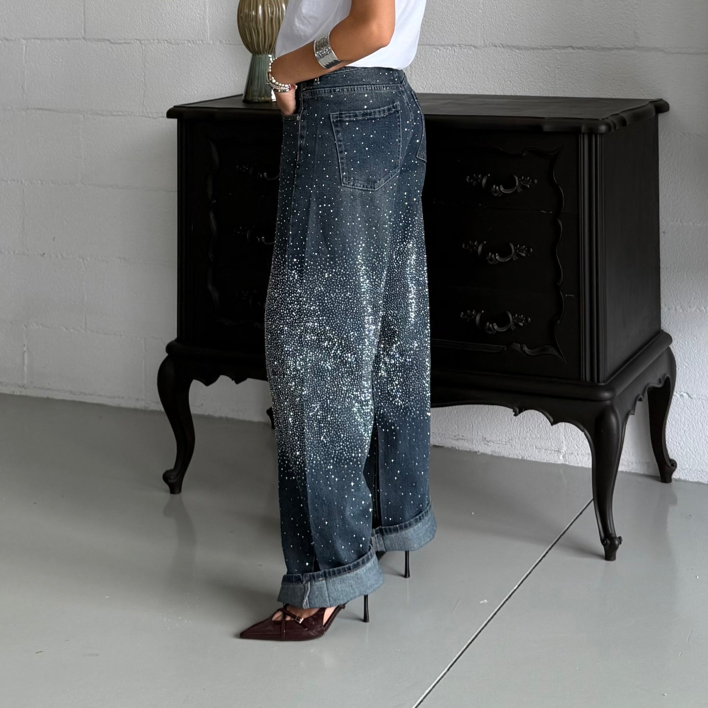 Jeans Wide Leg Cristalli