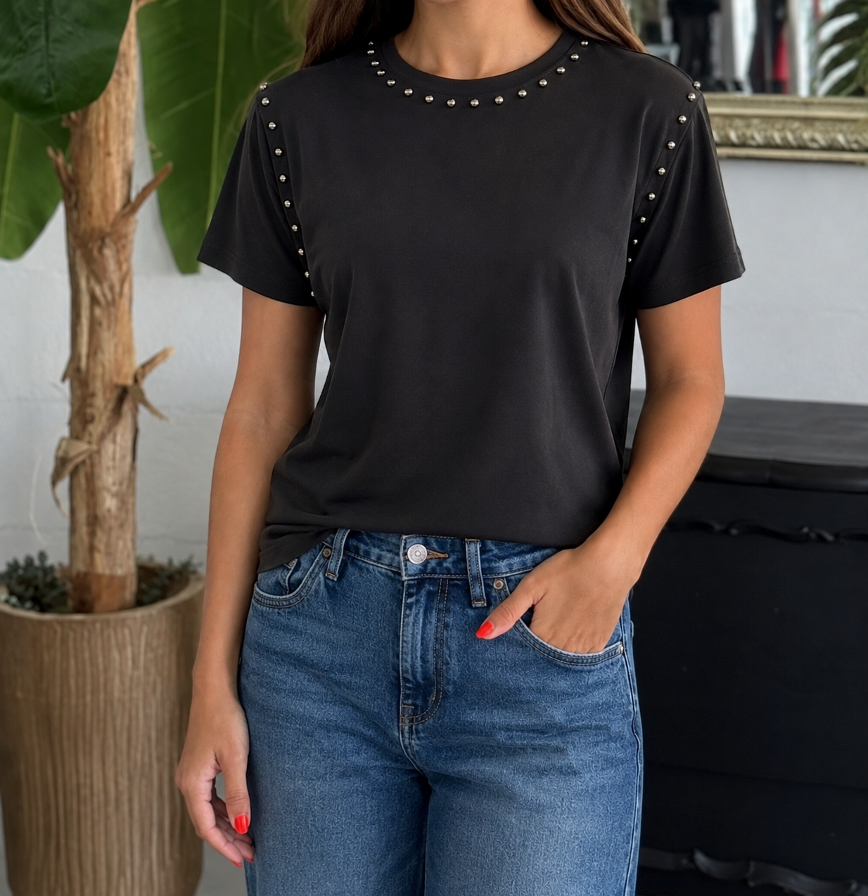 T-shirt con Borchie Noir