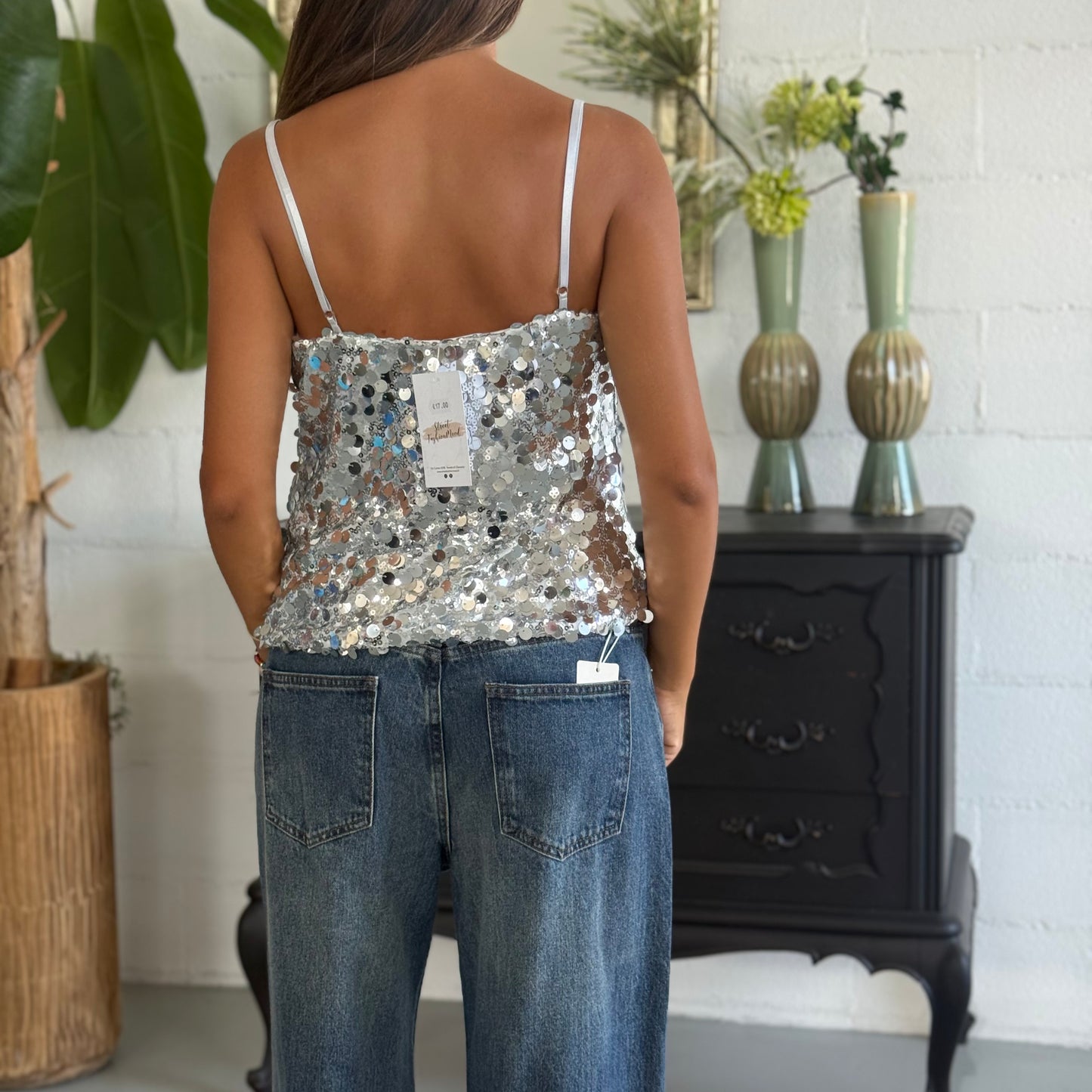 Top Paillettes Argento