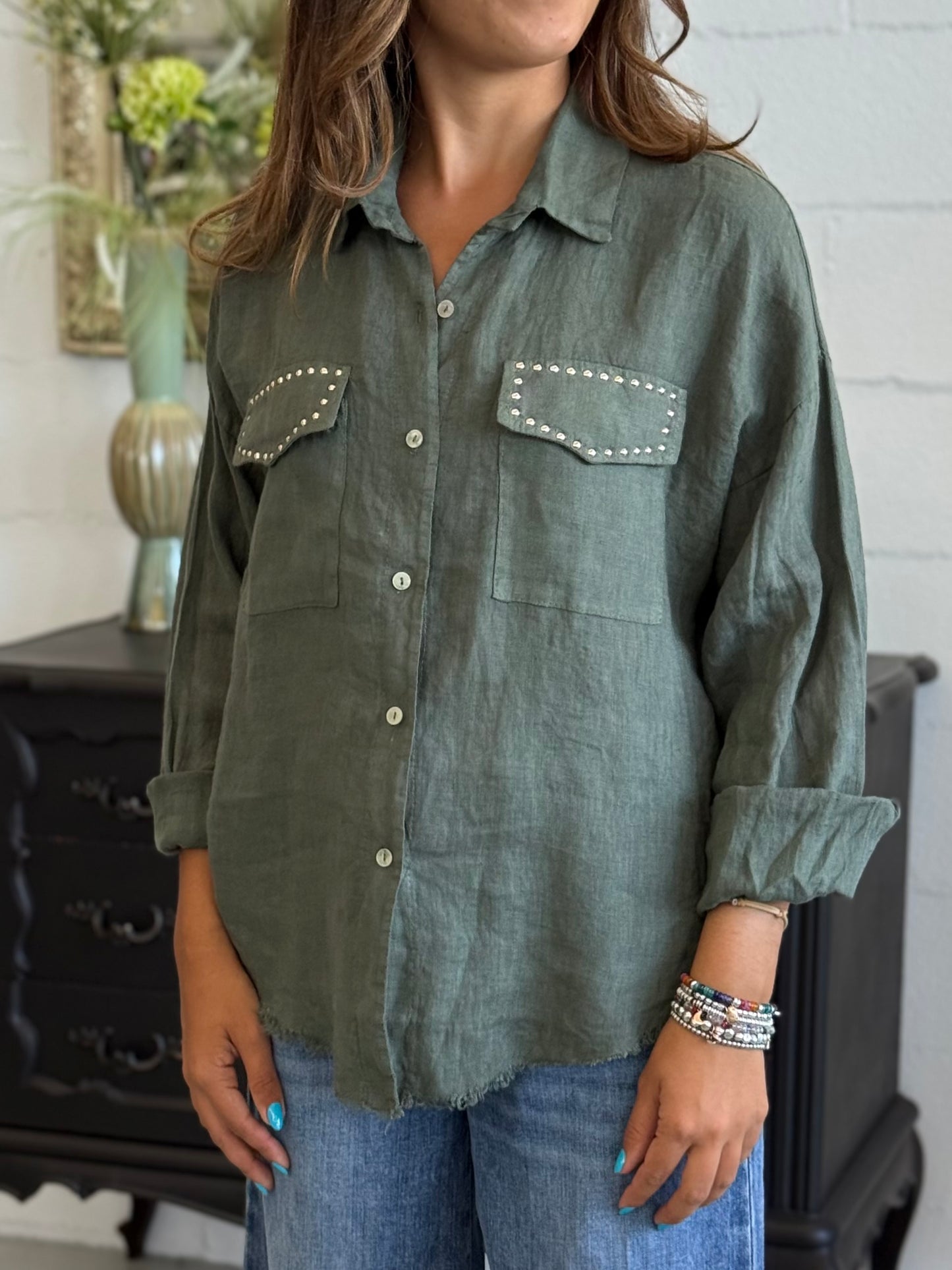 Camicia in Lino con Borchie