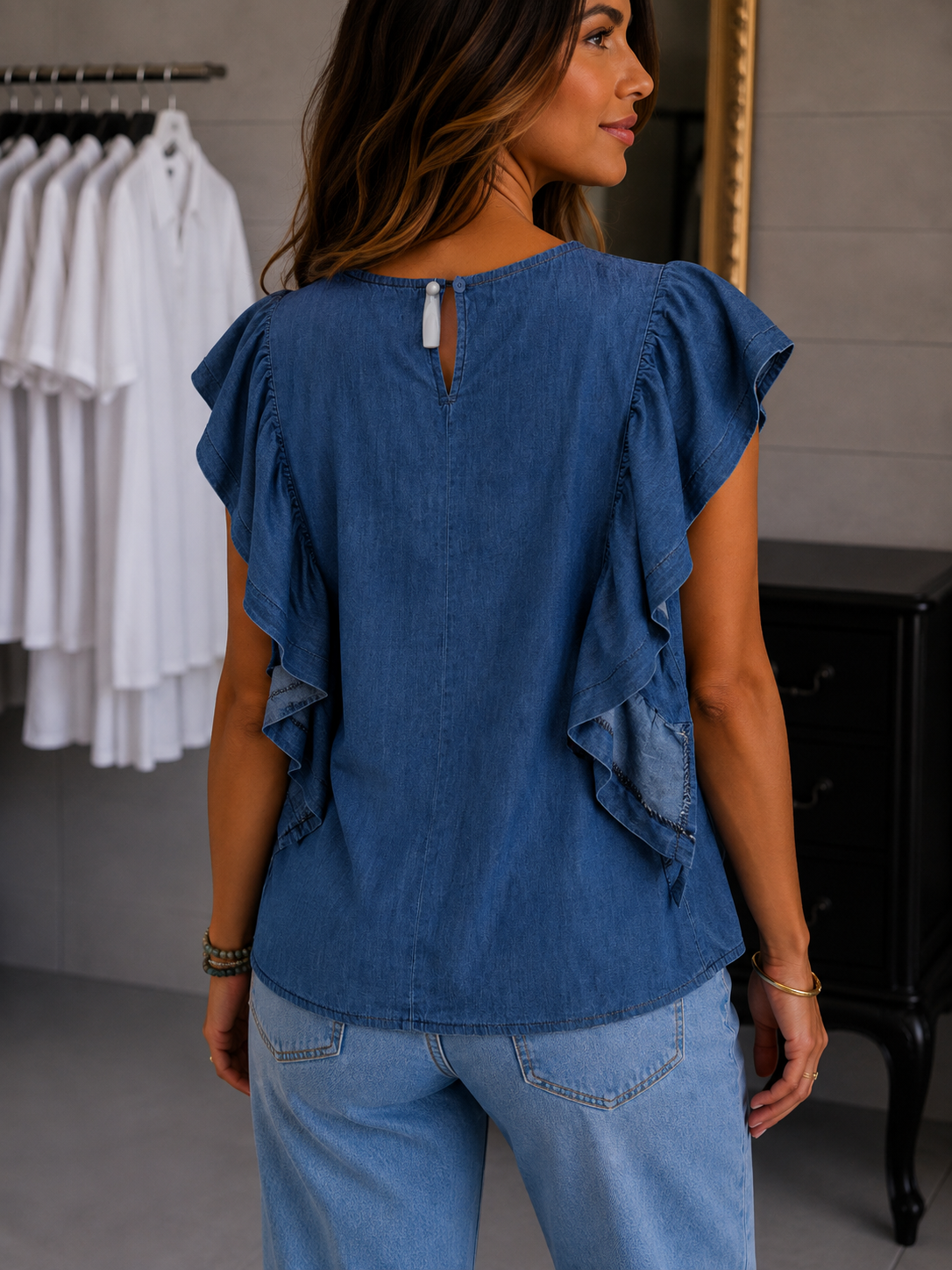 Camicia volant Chambray