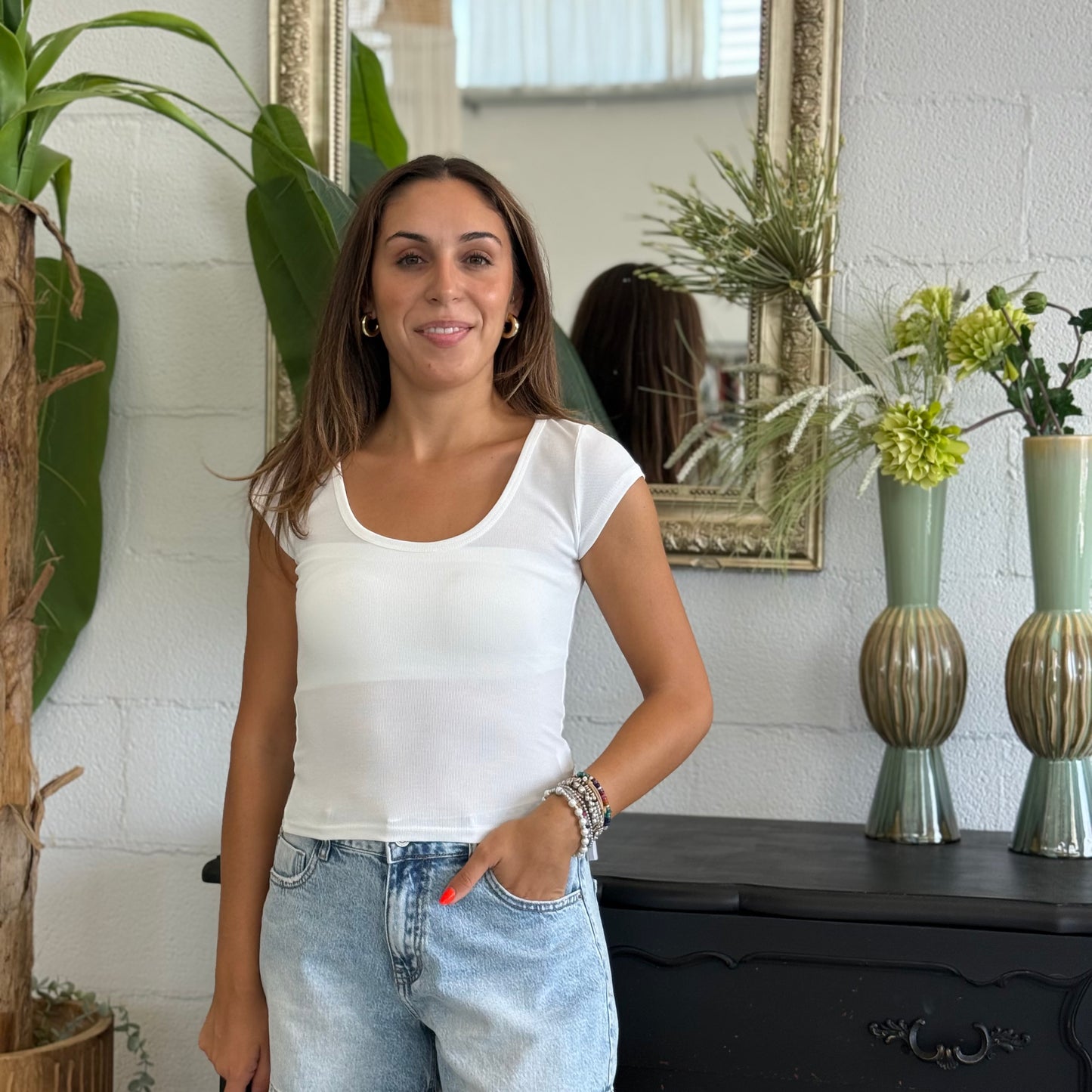 T-shirt Basic Bianca scollatura a U