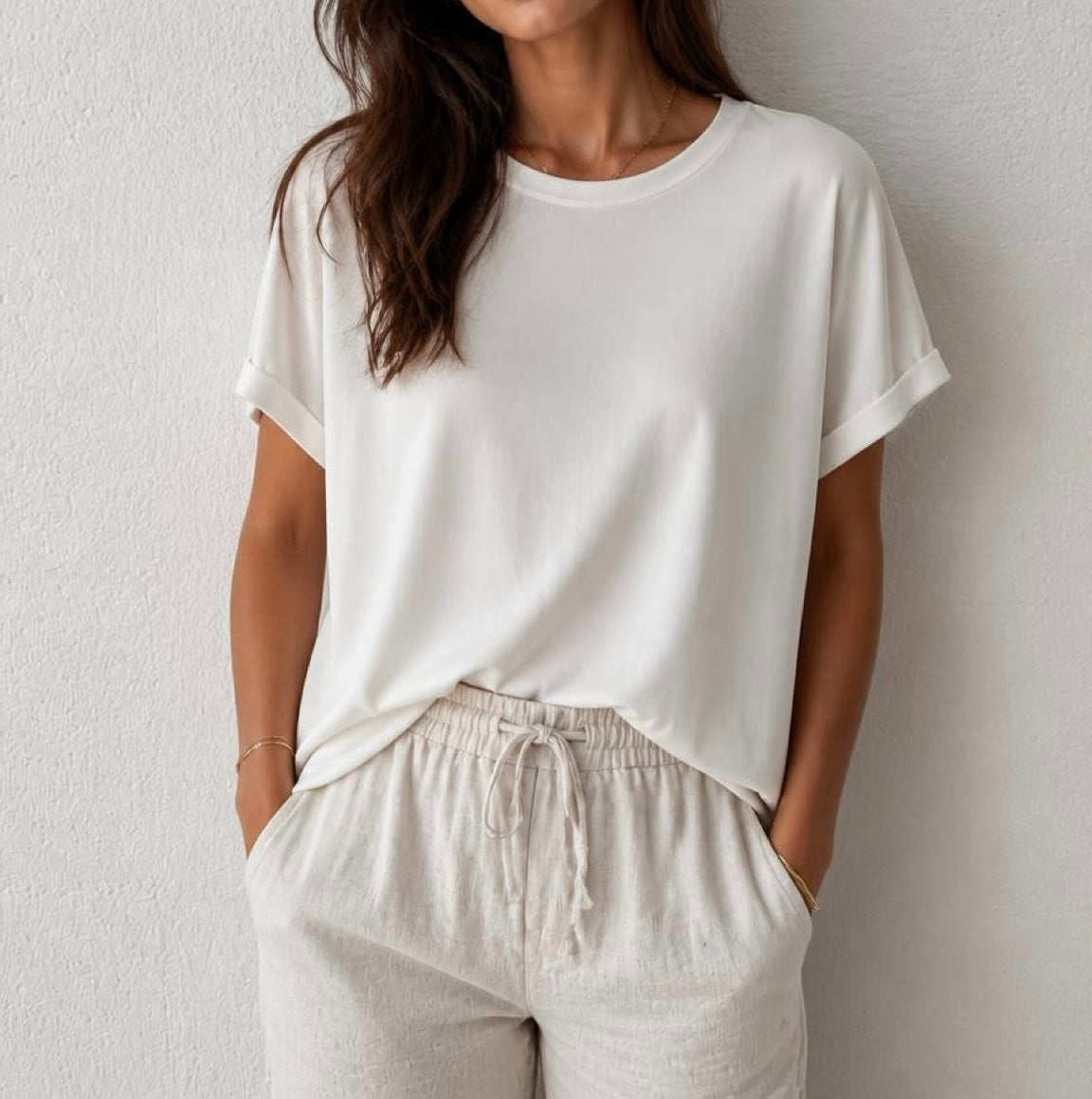 T-shirt mano pesca over panna