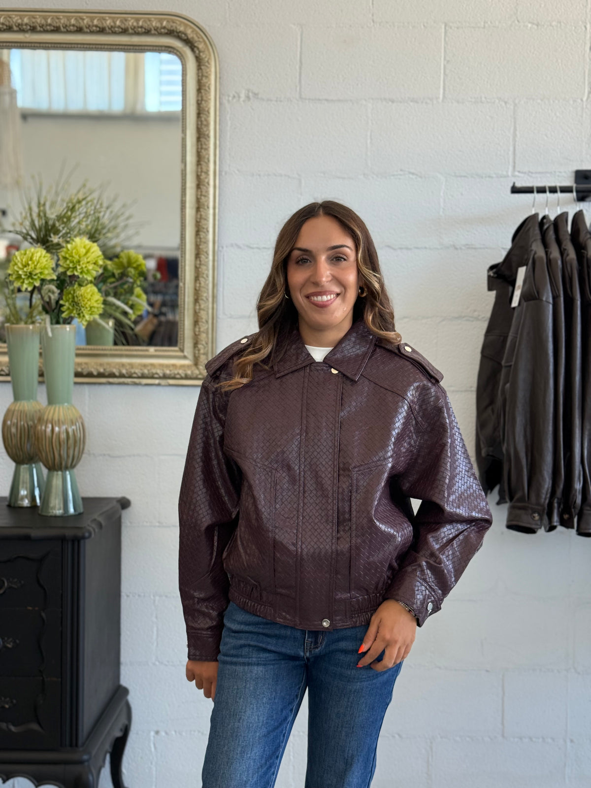 Giubbotto in ecopelle lavorazione stile Bottega Bordeaux