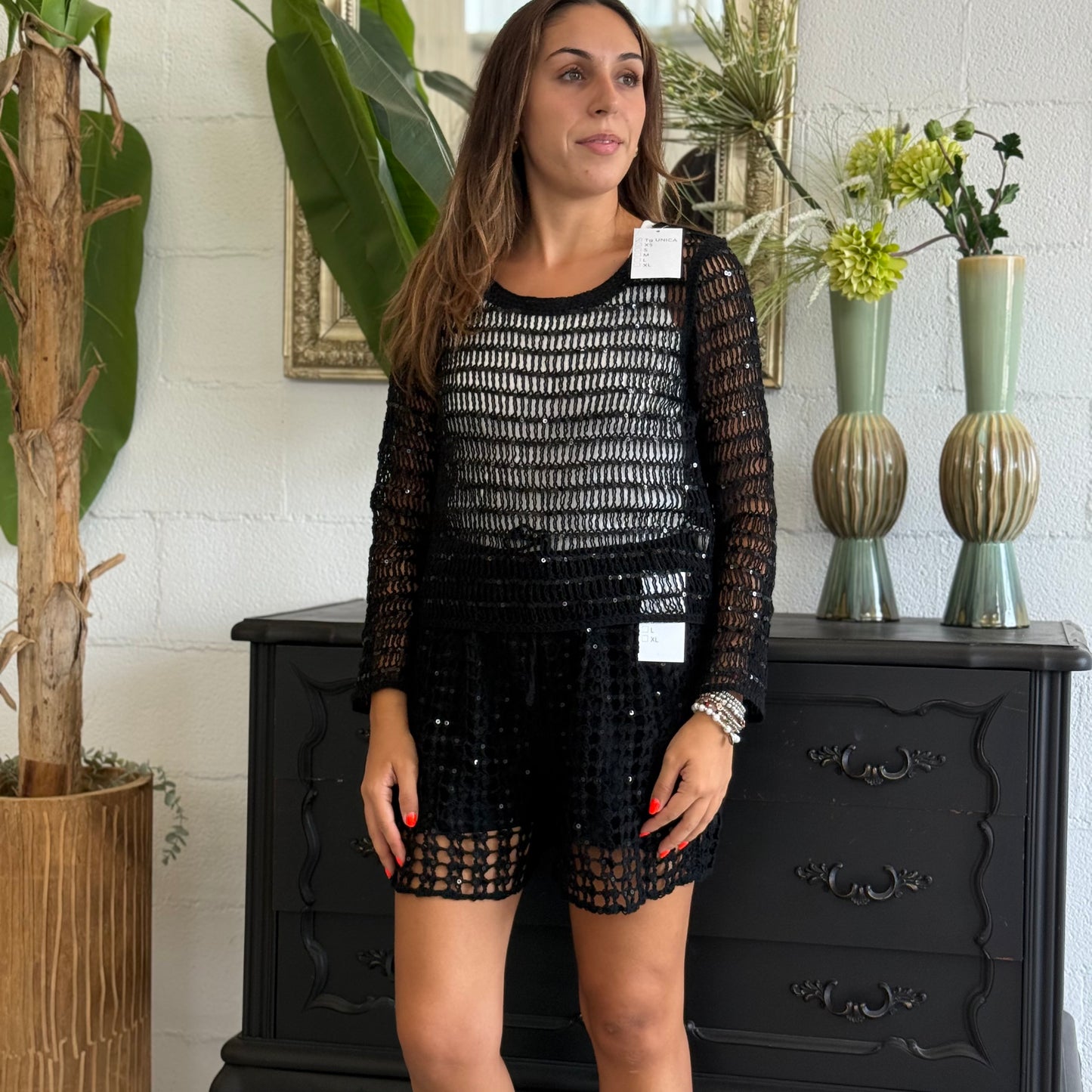 Short crochet crop con paillettes