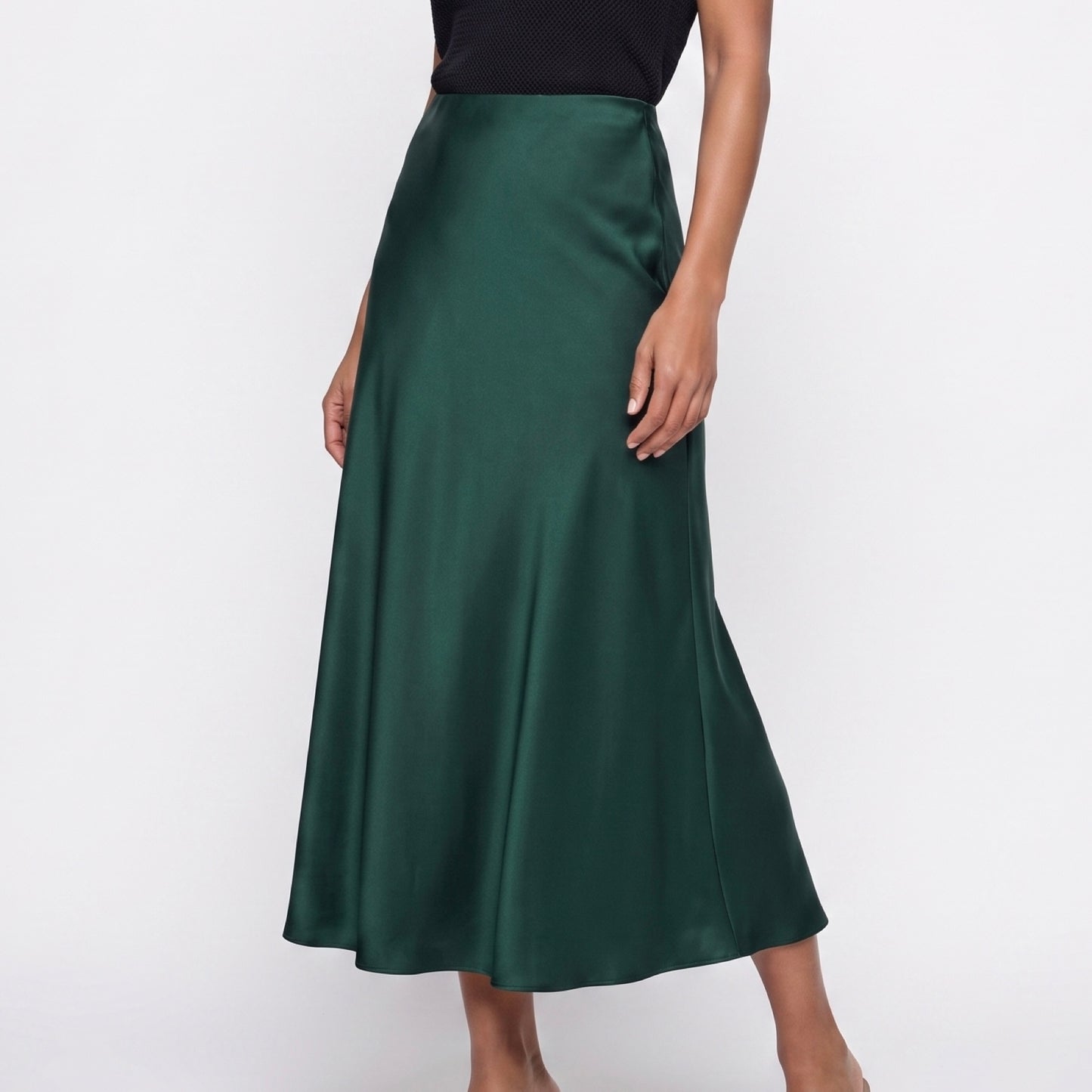 Gonna midi in raso satin Verde Bosco