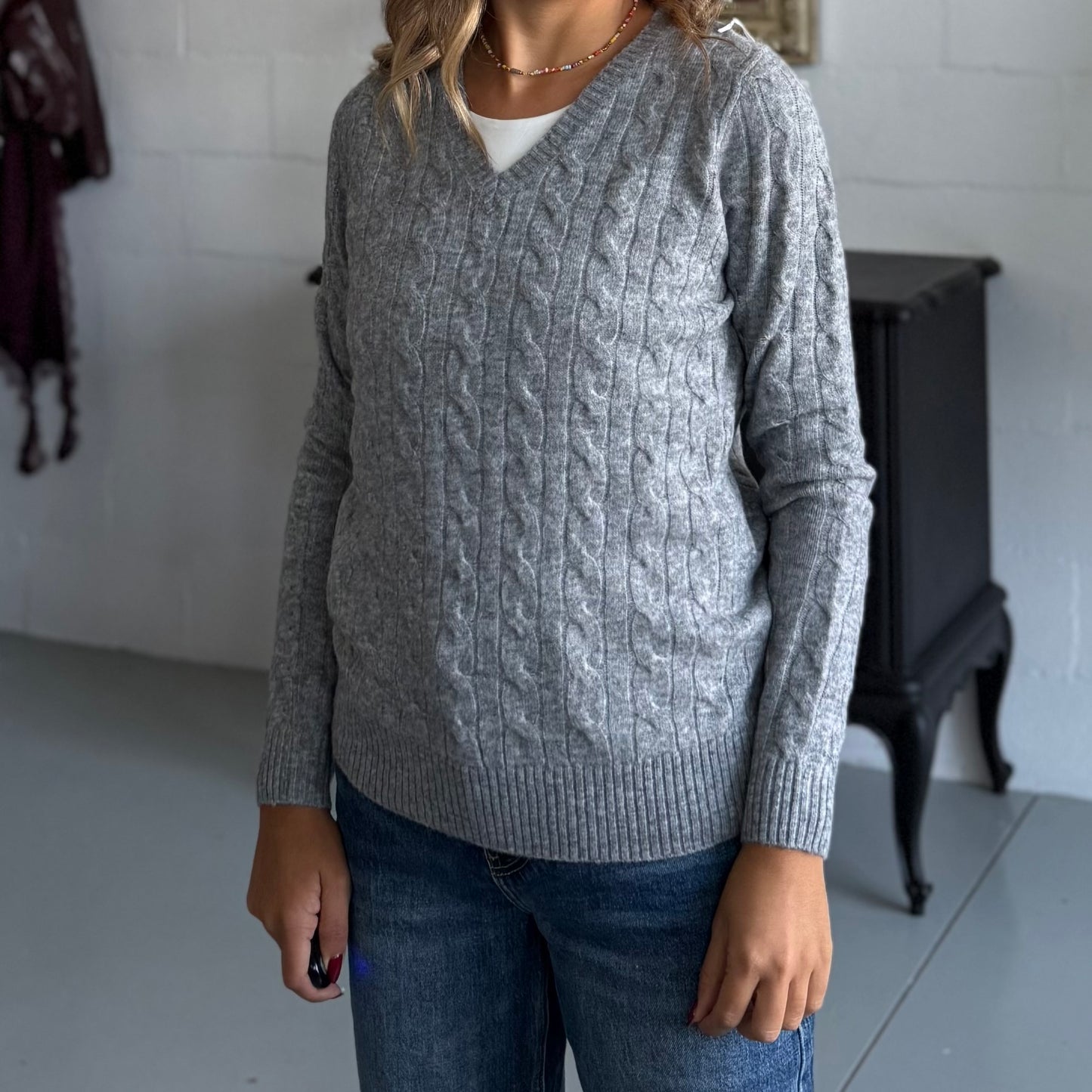 Maglione Nuvola a treccia scollatura a V