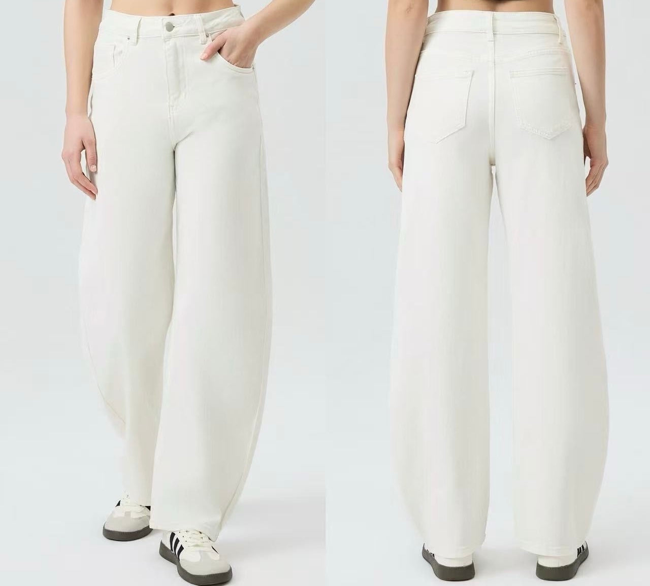 Jeans Barrel Beige Crema