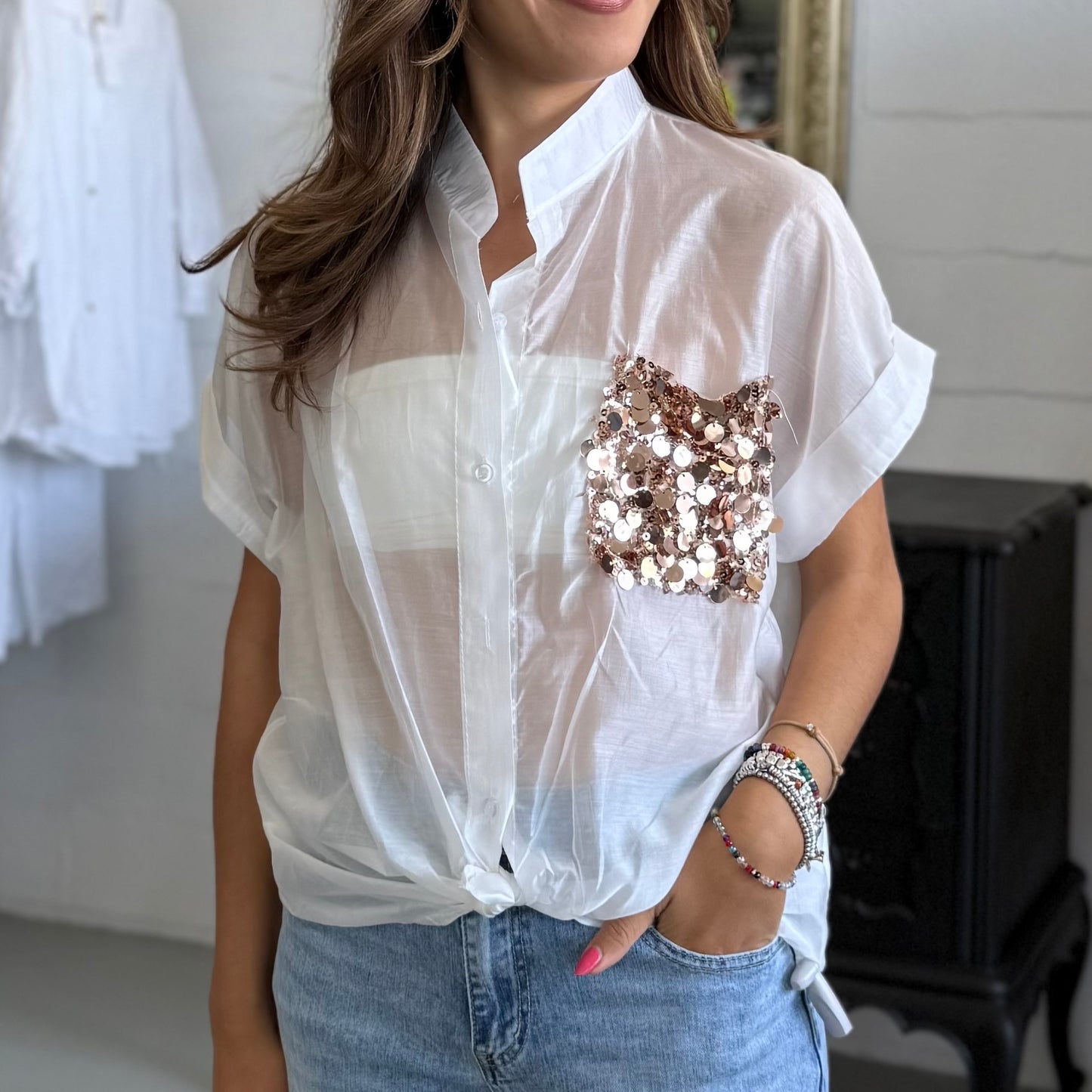 Camicia con taschino in paillettes MUST HAVE