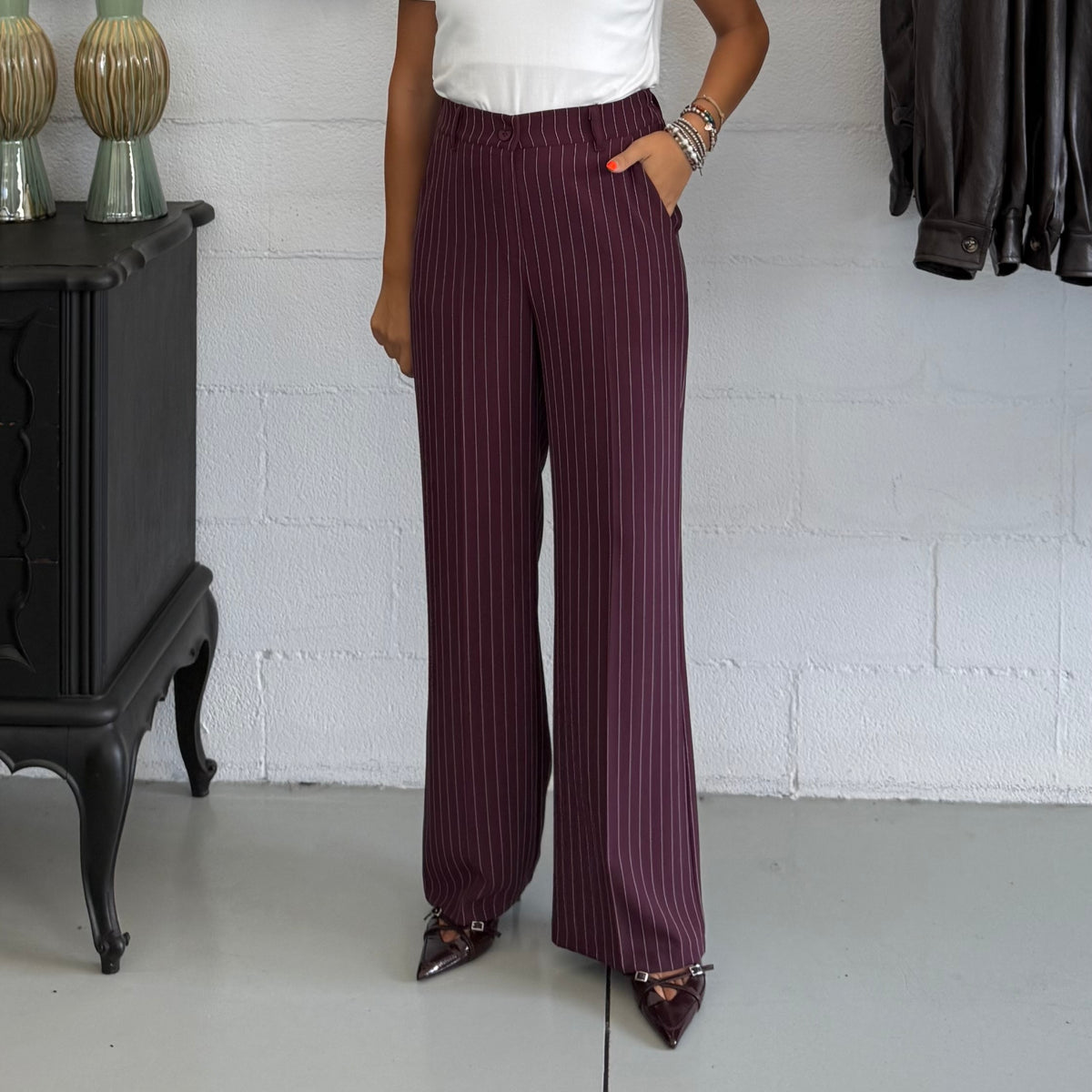 Pantalone Premium Gessato Bordeaux