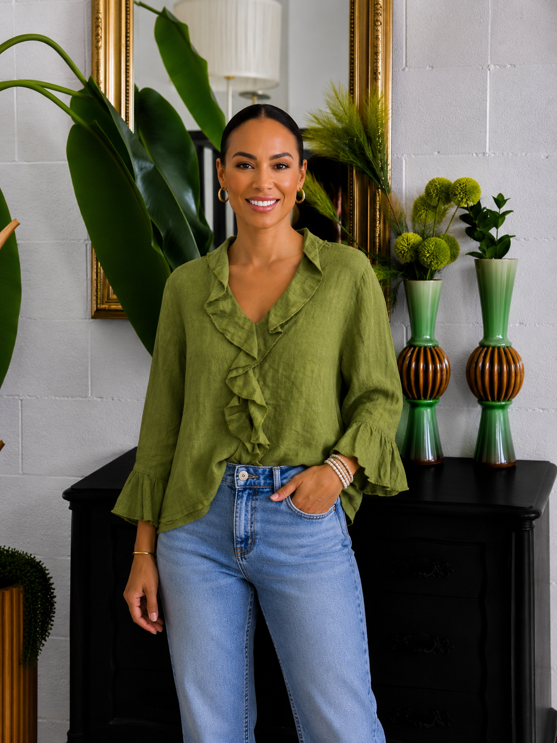 Camicia in Lino Lyme con volant