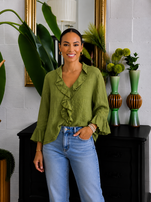 Camicia in Lino Lyme con volant