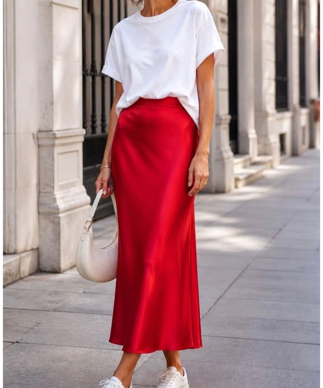 Gonna midi in raso satin Rosso