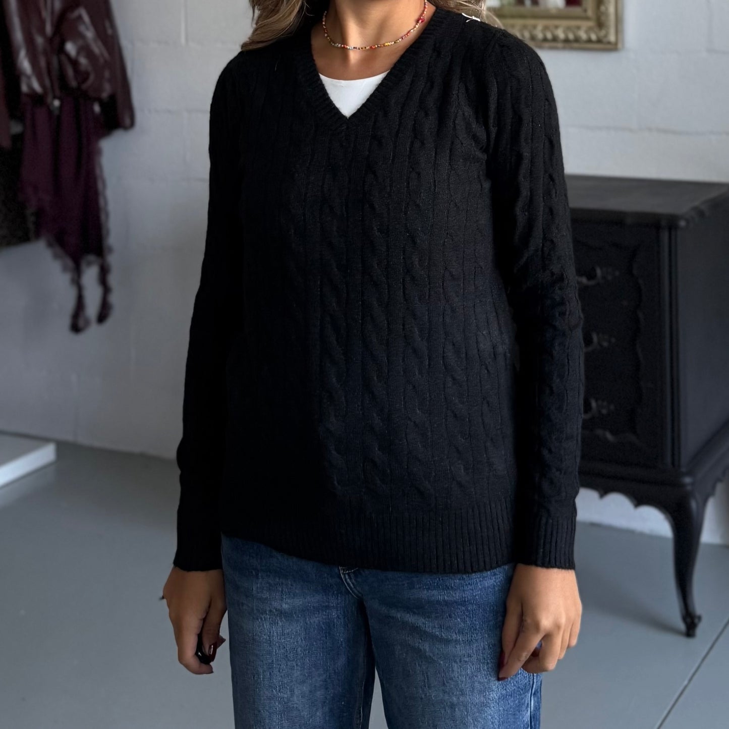 Maglione Nuvola a treccia scollatura a V