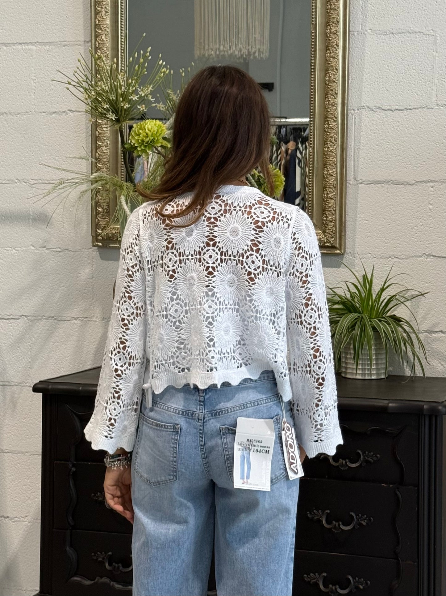 Cardigan Crochet Crop Bianco
