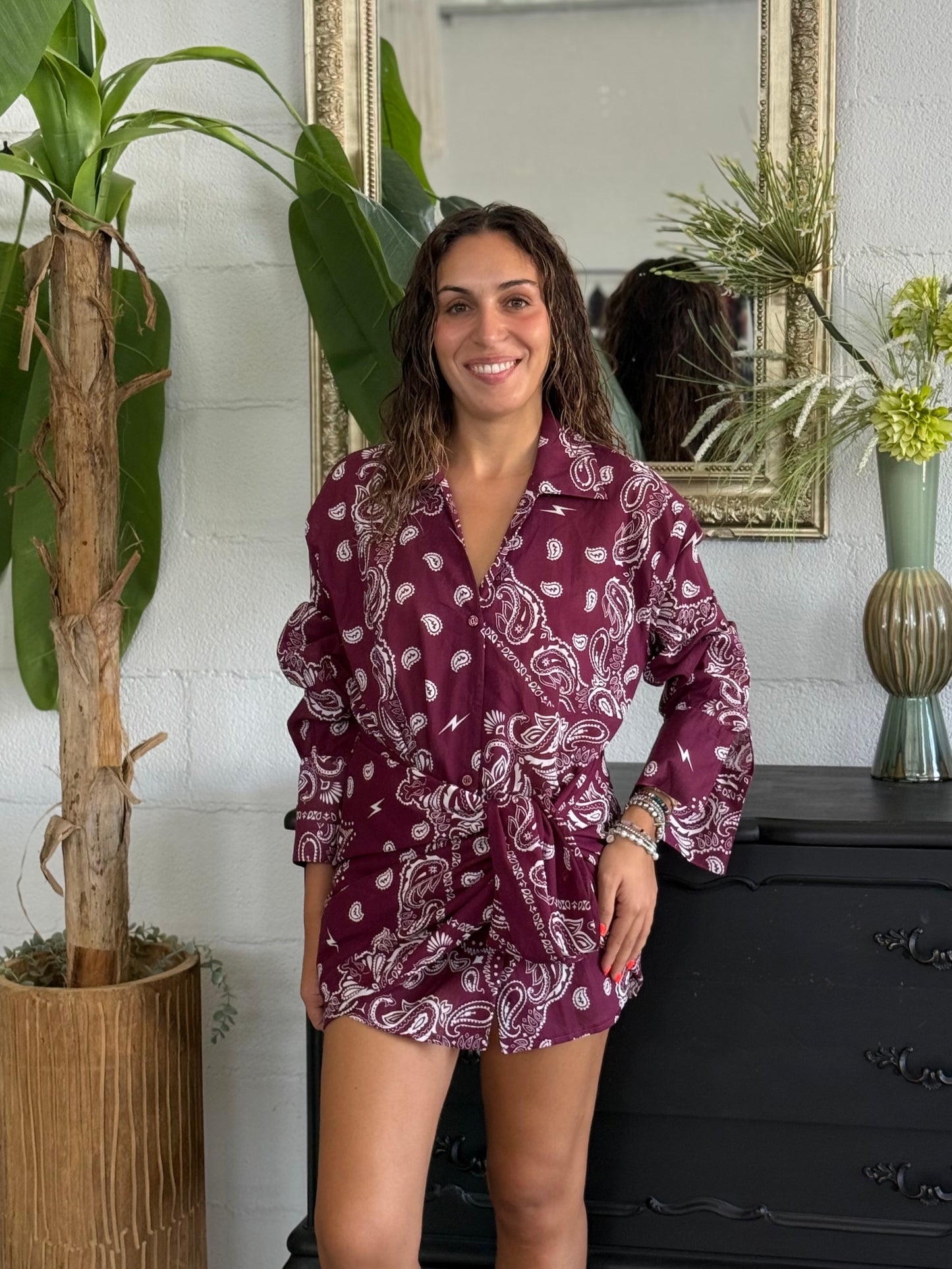 Completo Camicia + Pareo Bandana Bordeaux