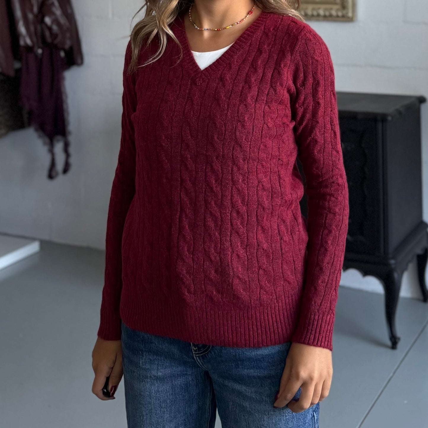 Maglione Nuvola a treccia scollatura a V