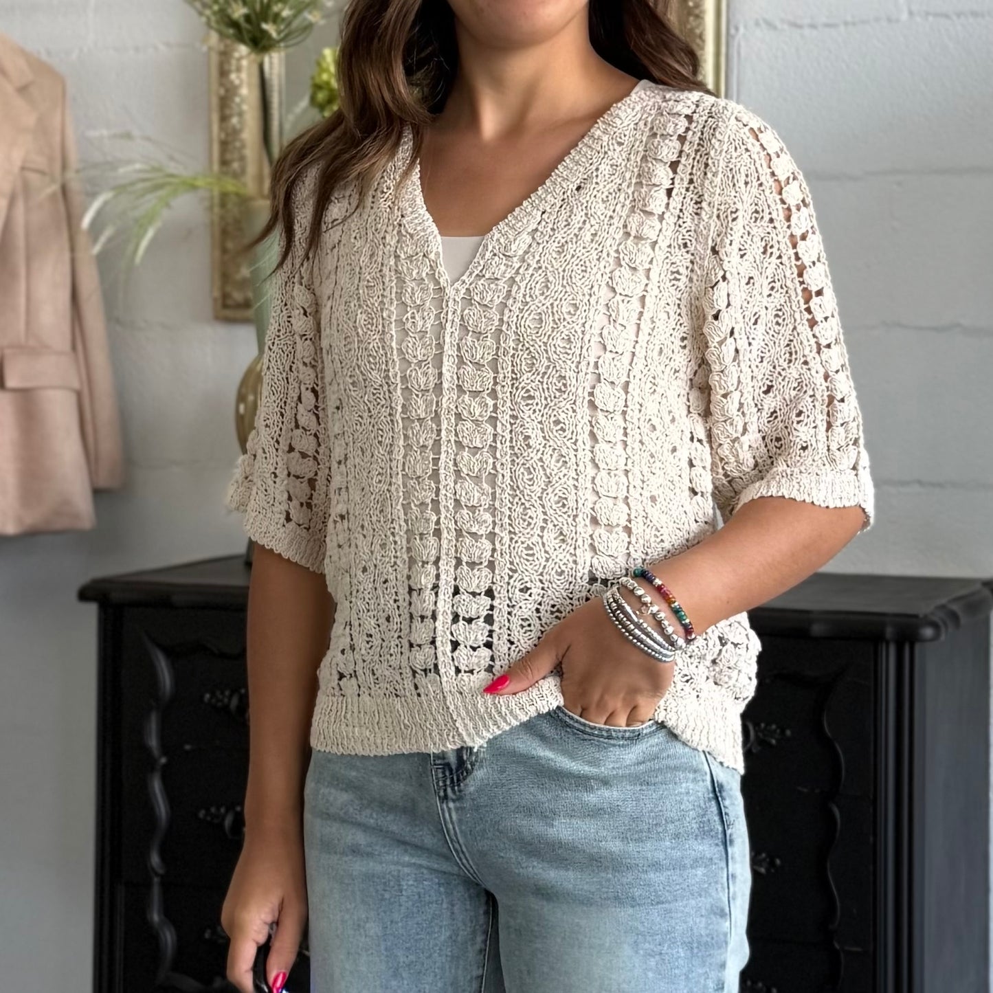 Maglioncino Crochet scollatura a V