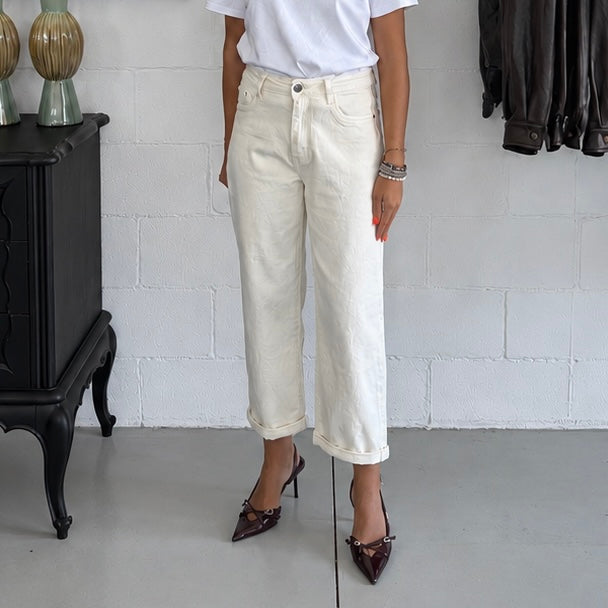 Jeans Mom Fit Relaxed Panna