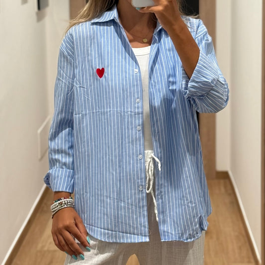 Camicia a righe con Cuore Ricamato