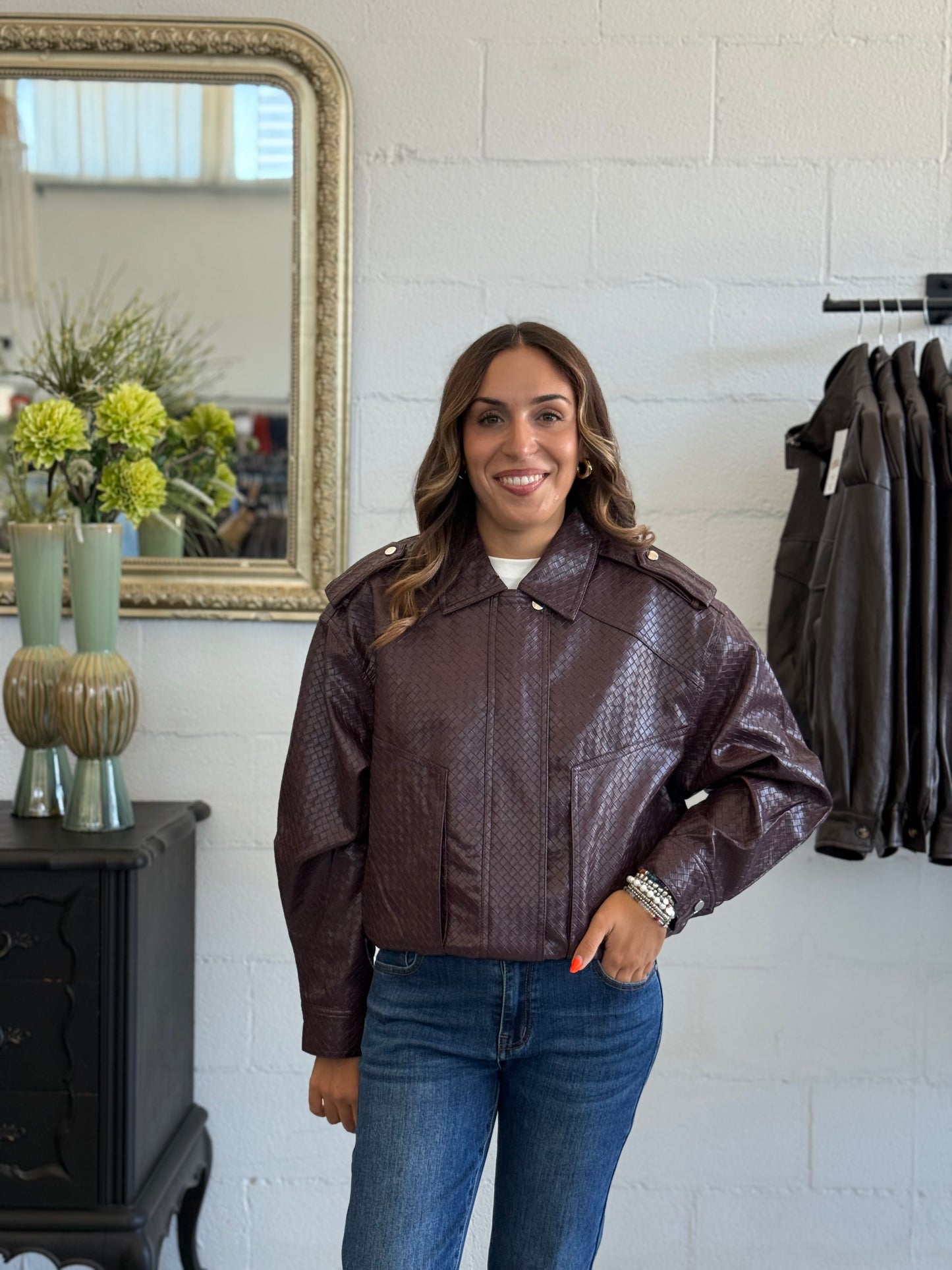 Giubbotto in ecopelle lavorazione stile Bottega Bordeaux