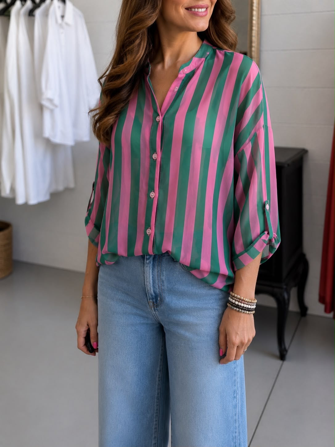 Camicia MUST Verde/Rosa