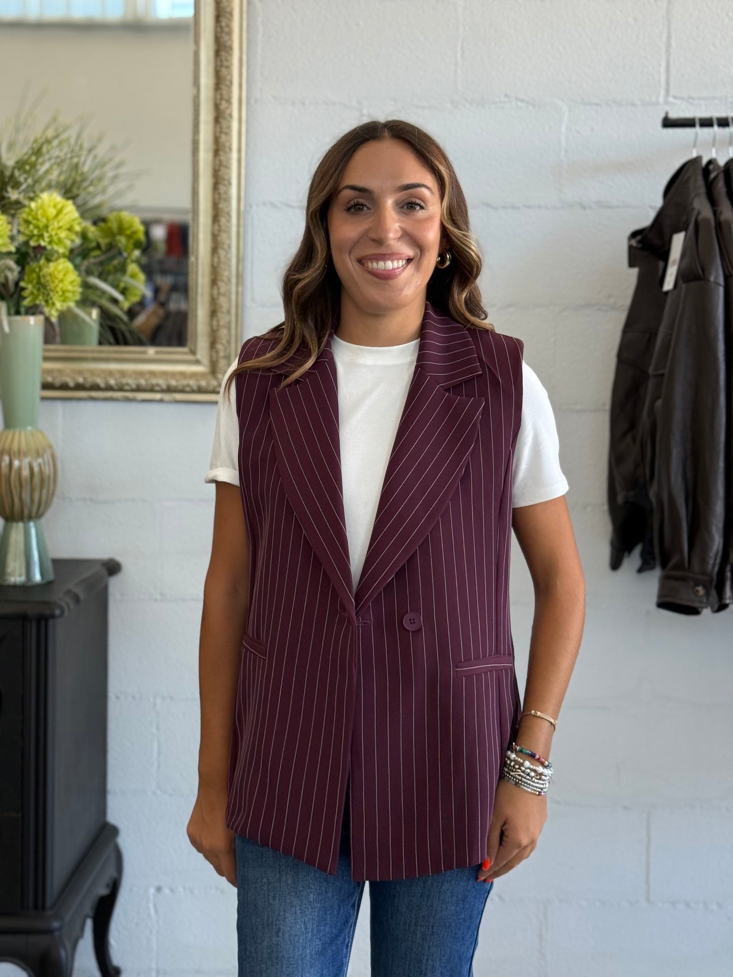 Blazer smanicato Premium Gessato Bordeaux