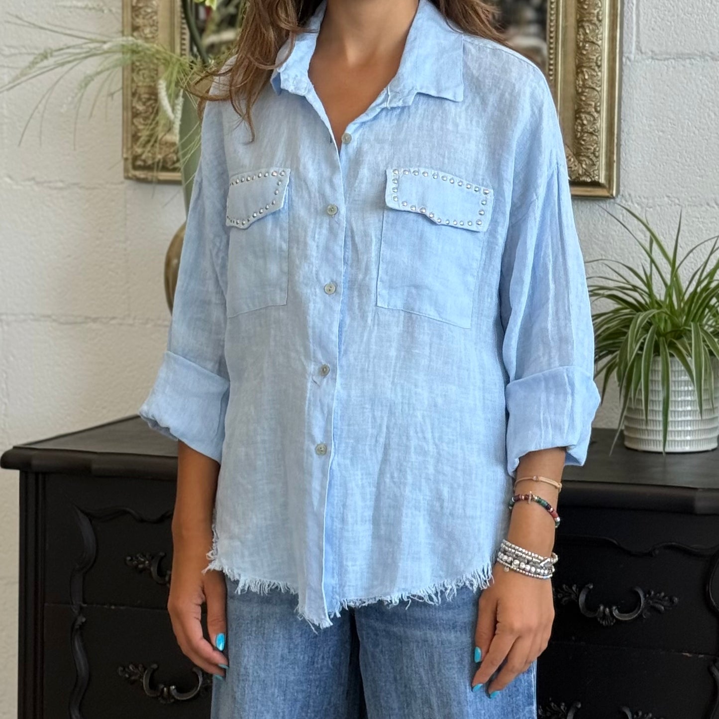 Camicia in Lino con Borchie