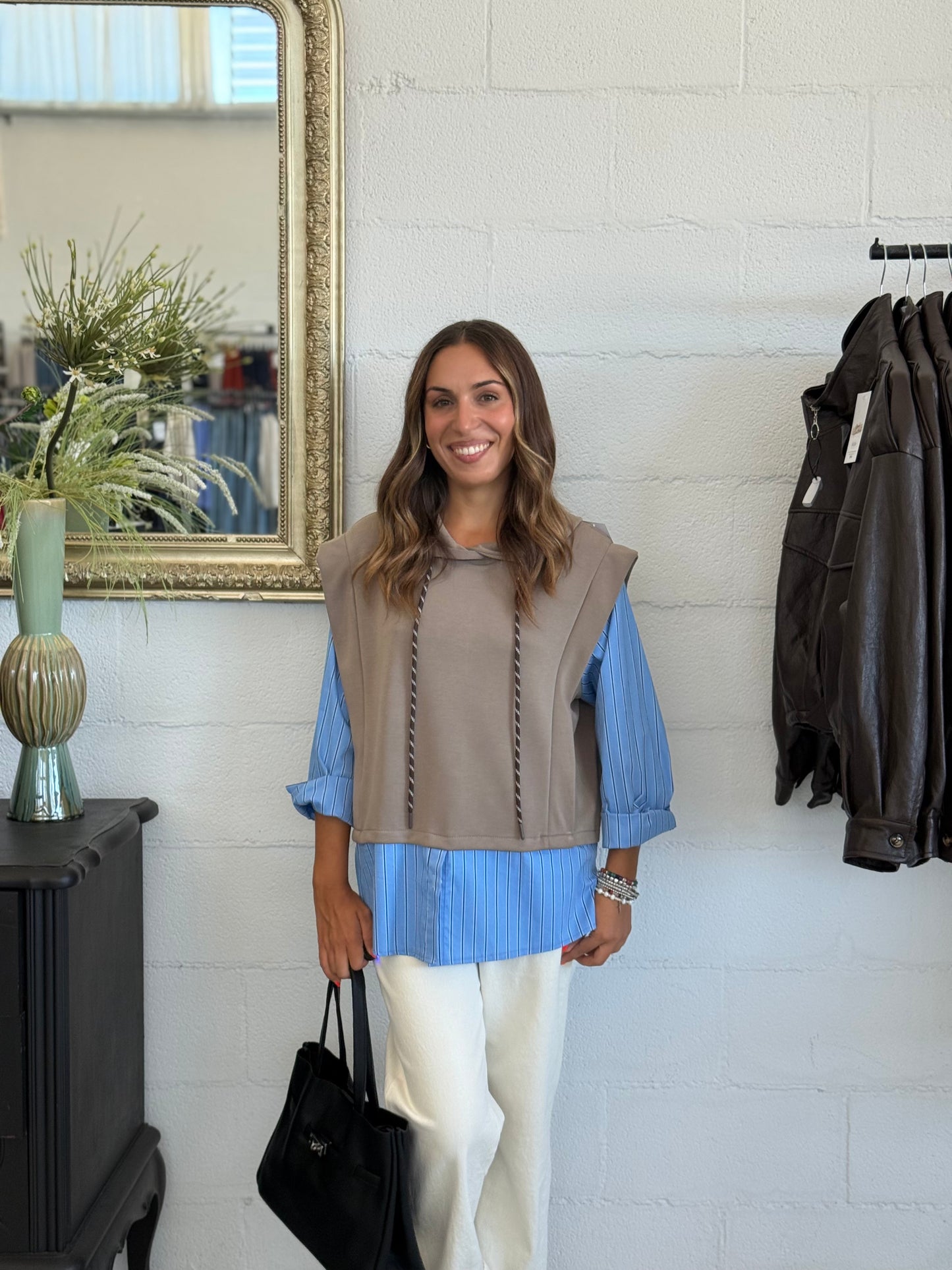 Felpa con camicia Taupe