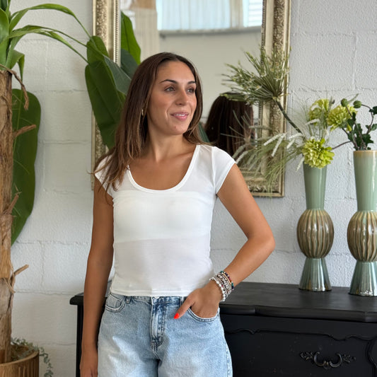 T-shirt Basic Bianca scollatura a U