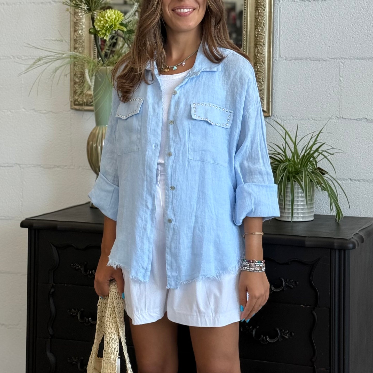 Camicia in Lino con Borchie