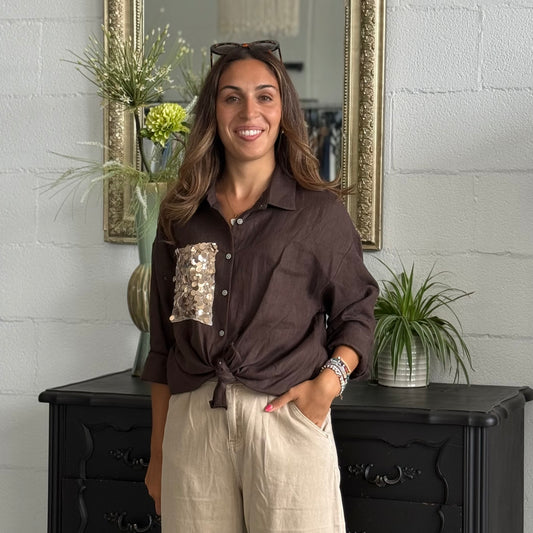 Camicia in Lino con Paillettes Oro MUST HAVE