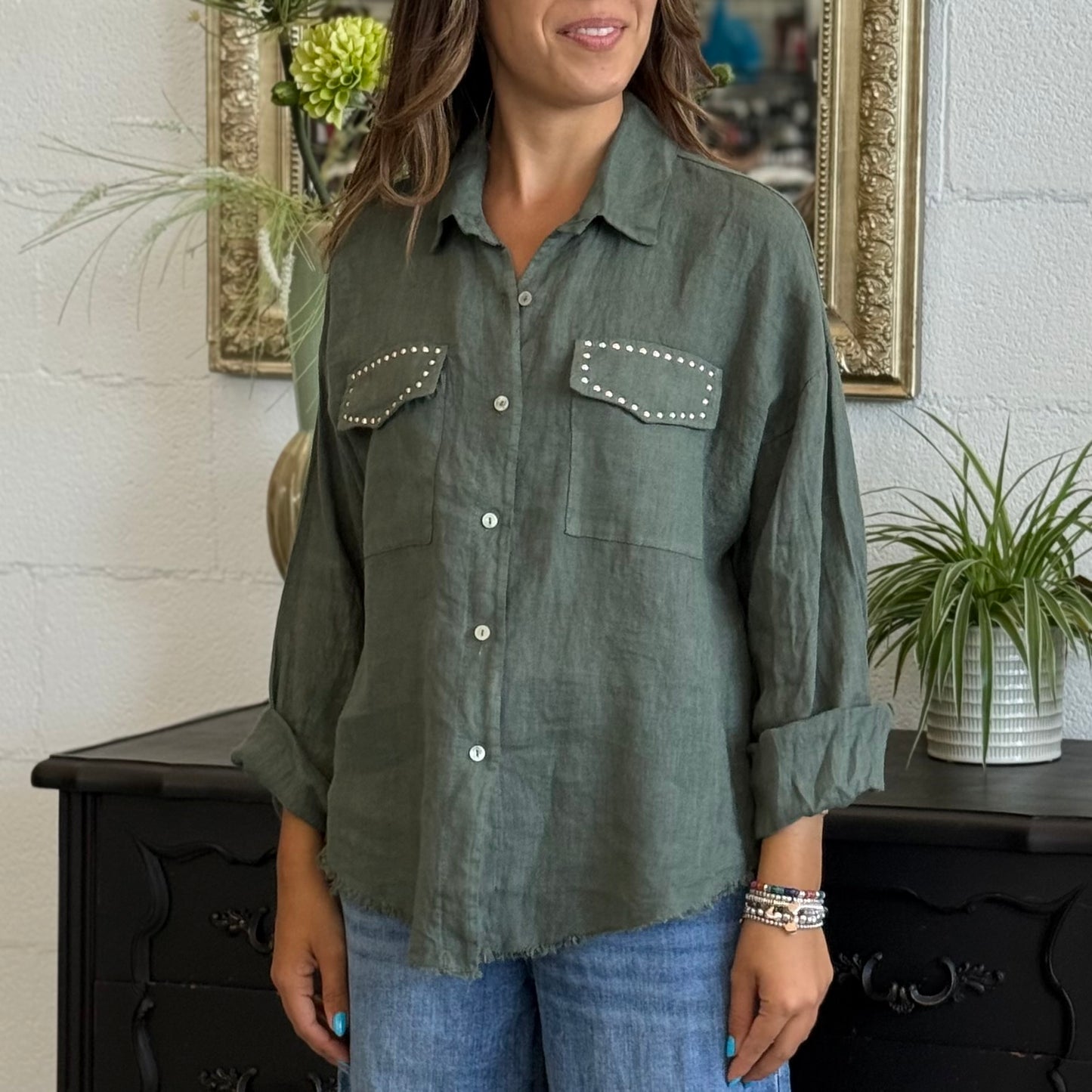 Camicia in Lino con Borchie
