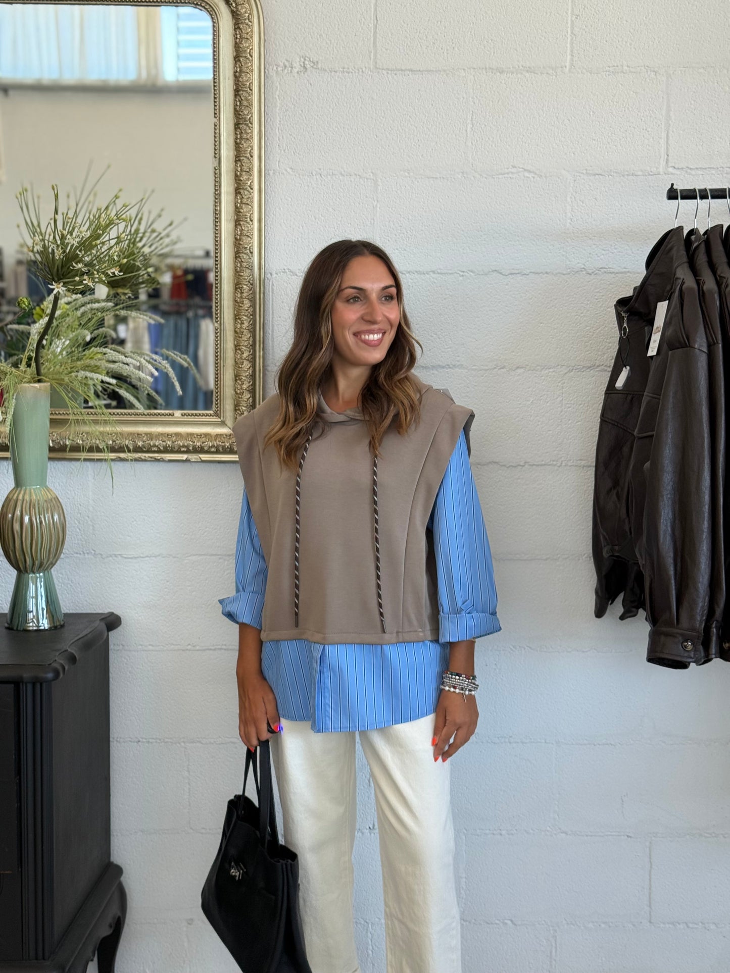 Felpa con camicia Taupe