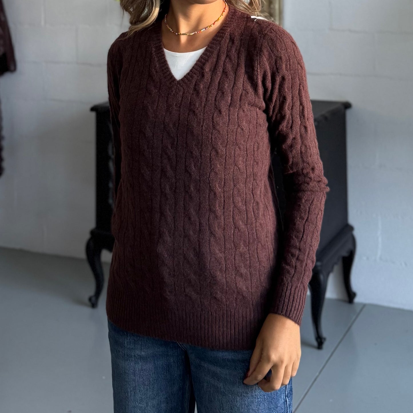 Maglione Nuvola a treccia scollatura a V