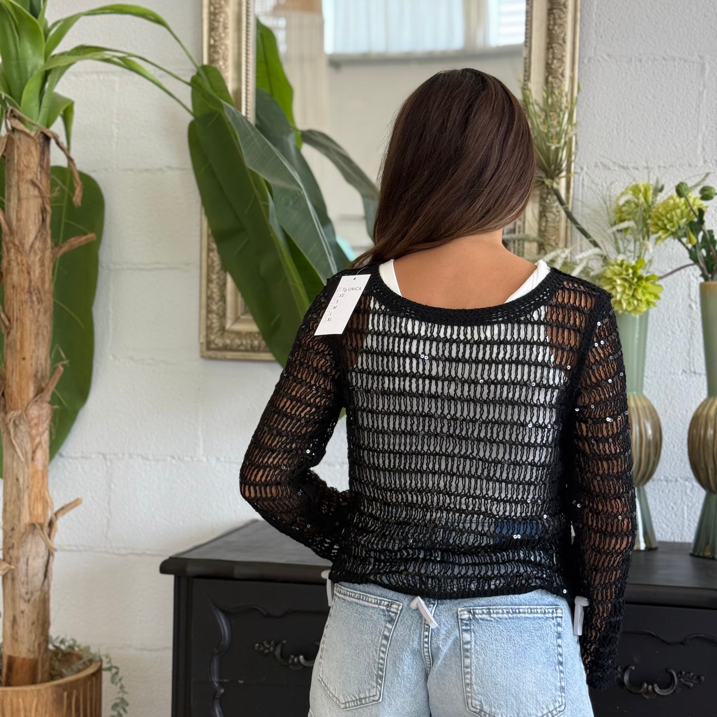 Maglioncino crochet crop con paillettes