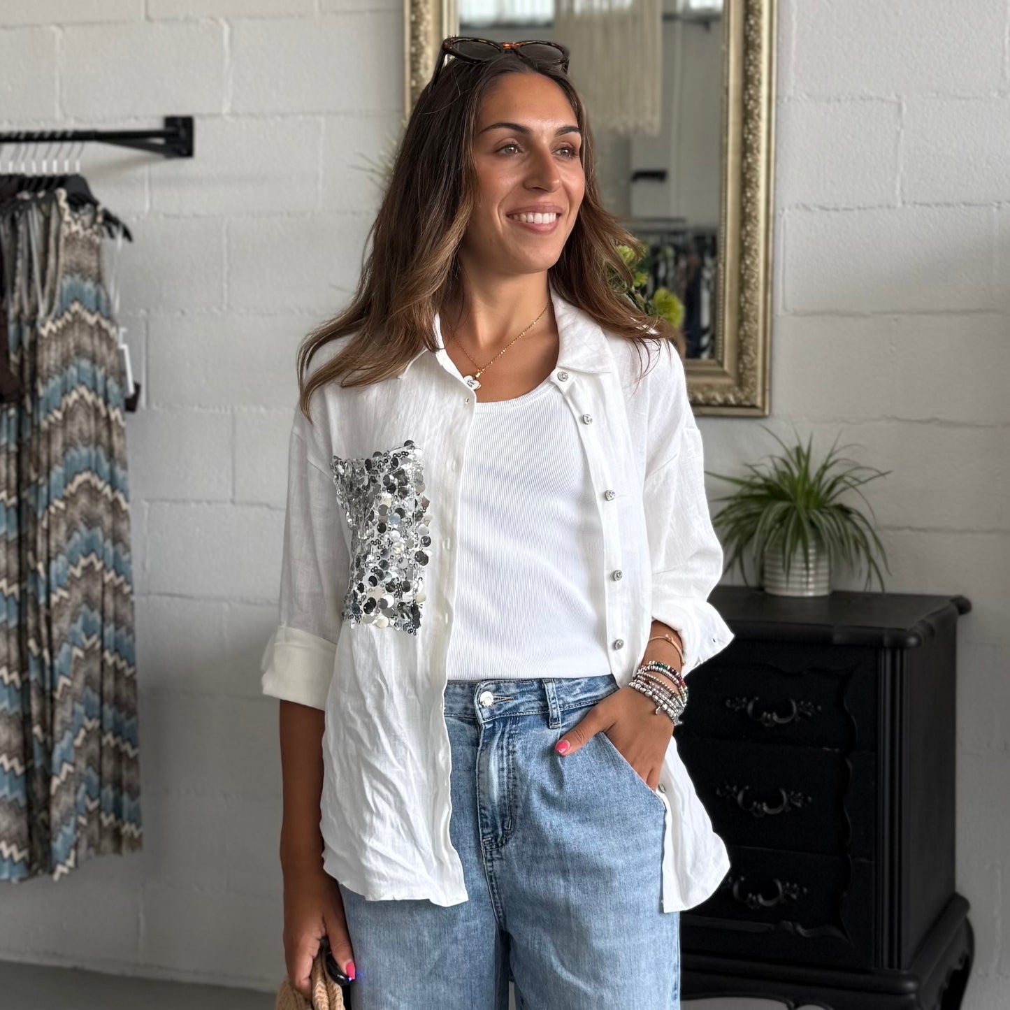 Camicia in Lino con Paillettes Oro MUST HAVE