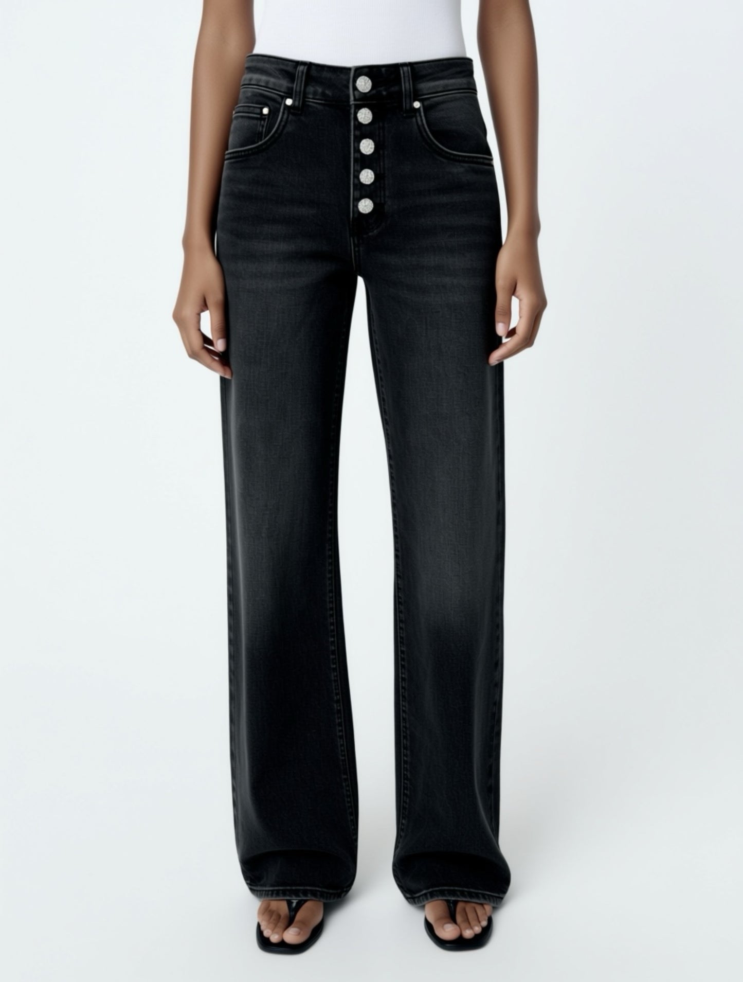 Jeans Dritto con Bottoni Gioiello
